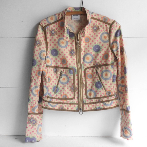MOSCHINO Patel Print Moto Style Cotton Jacket - Picture 2 of 8